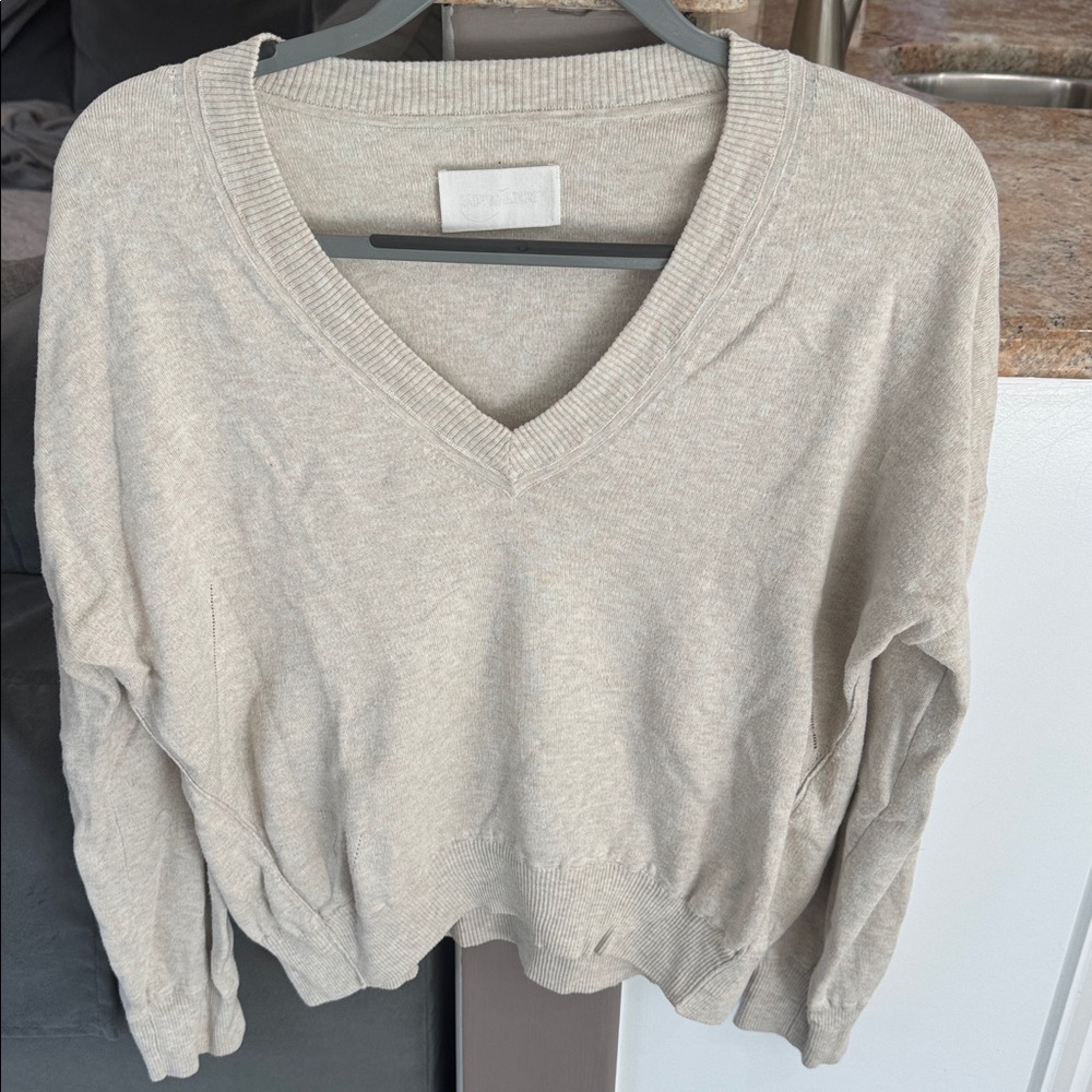 Zadig and Voltaire Beige V-Neck Sweater With Hints of Pink and Green